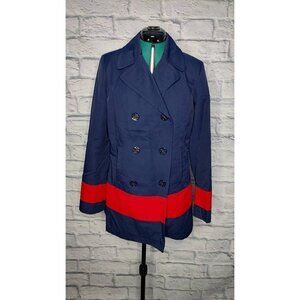 TOMMY Hilfiger Womens Peacoat Blue Red Buttons Double Breasted Collar Tailored M